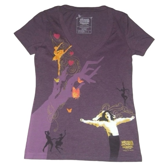 Michael Jackson Tee Shirt The Immortal World Tour Cirque Soleil Glitter Purple M - Picture 3 of 8